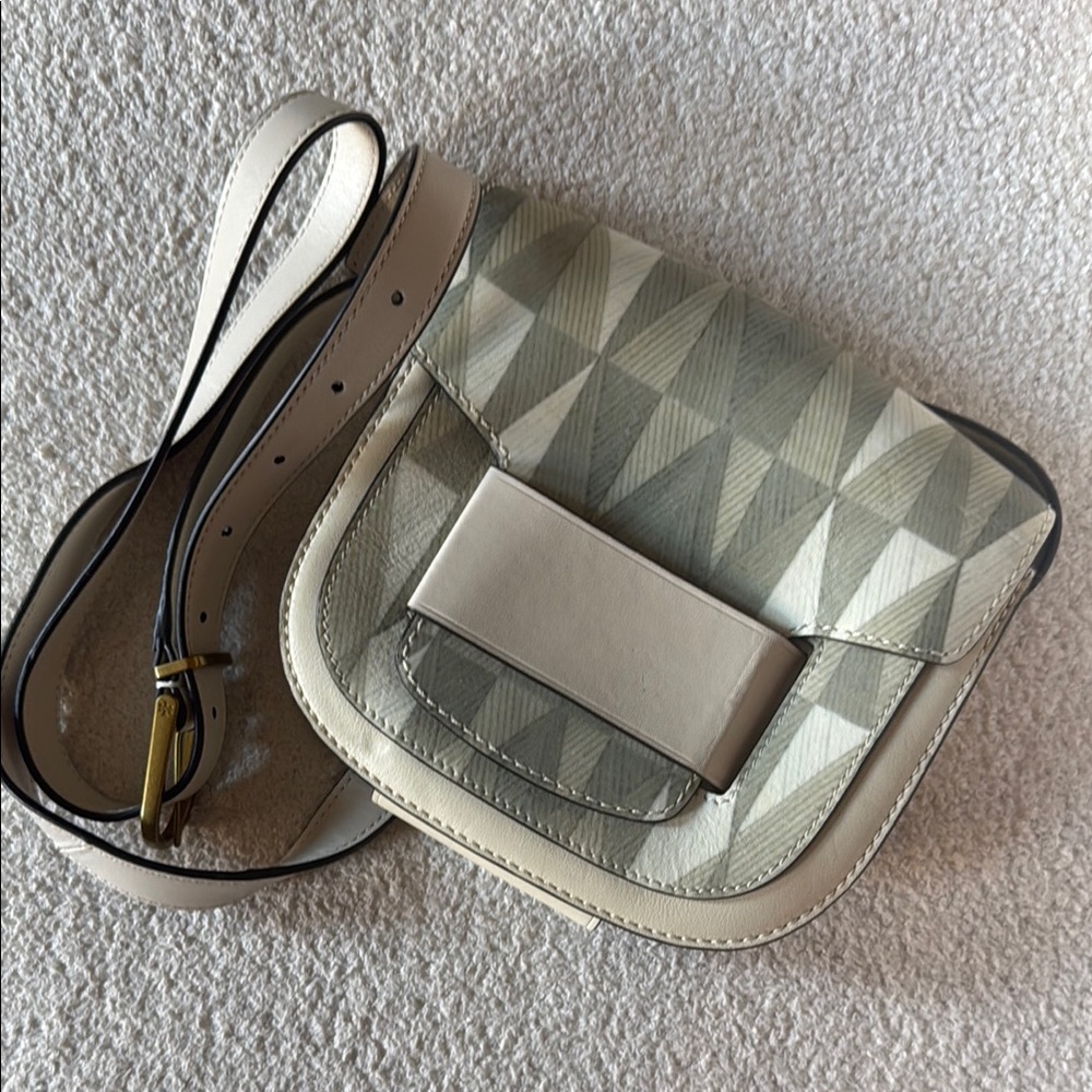 Tory Burch Cream and Gray Crossbody Bag with Quilted Design